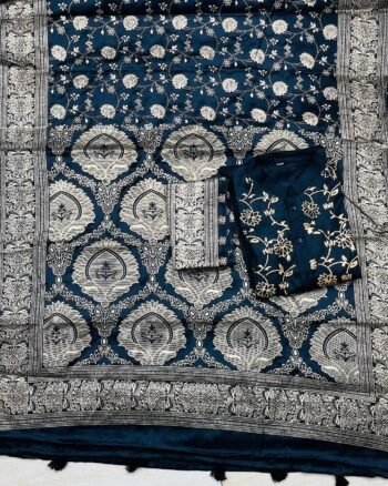 বেনারসি সিল্ক শাড়ি+ব্লাউজ+পাঞ্জাবি - S1 (কালো)