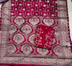 বেনারসি সিল্ক শাড়ি+ব্লাউজ+পাঞ্জাবি - S2 (লাল)