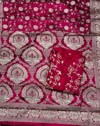 বেনারসি সিল্ক শাড়ি+ব্লাউজ+পাঞ্জাবি - S2 (লাল)
