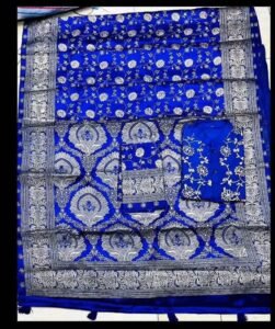 বেনারসি সিল্ক শাড়ি+ব্লাউজ+পাঞ্জাবি - S3 (নীল)