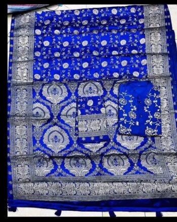 বেনারসি সিল্ক শাড়ি+ব্লাউজ+পাঞ্জাবি - S3 (নীল)