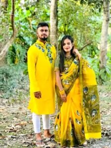 হাফ সিল্ক শাড়ি + ধুপিয়ান কটন পাঞ্জাবি - CD-1