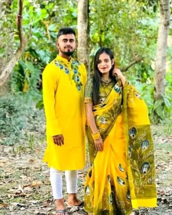 হাফ সিল্ক শাড়ি + ধুপিয়ান কটন পাঞ্জাবি - CD-1