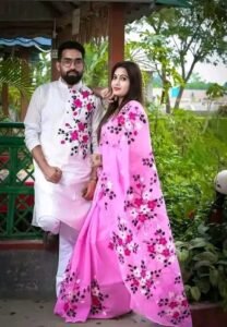 হাফ সিল্ক শাড়ি + ধুপিয়ান কটন পাঞ্জাবি - CD-10