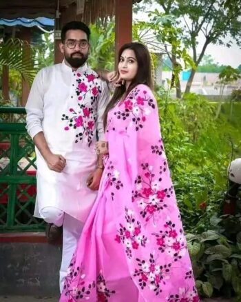 হাফ সিল্ক শাড়ি + ধুপিয়ান কটন পাঞ্জাবি - CD-10