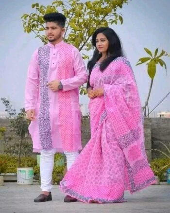 হাফ সিল্ক শাড়ি + ধুপিয়ান কটন পাঞ্জাবি - CD-13