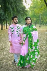 হাফ সিল্ক শাড়ি + ধুপিয়ান কটন পাঞ্জাবি - CD-14