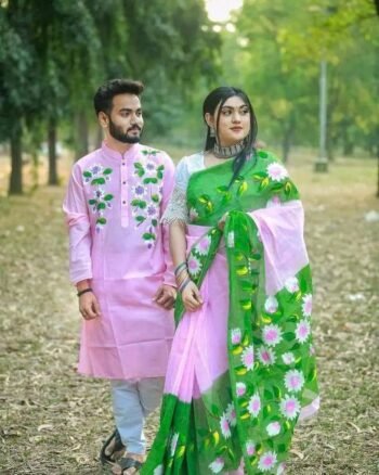 হাফ সিল্ক শাড়ি + ধুপিয়ান কটন পাঞ্জাবি - CD-14