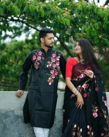 হাফ সিল্ক শাড়ি + ধুপিয়ান কটন পাঞ্জাবি - CD-15