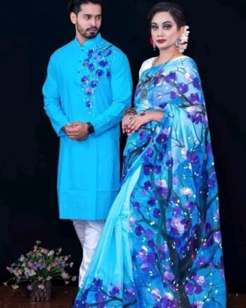 হাফ সিল্ক শাড়ি + ধুপিয়ান কটন পাঞ্জাবি - CD-16