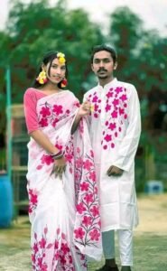 হাফ সিল্ক শাড়ি + ধুপিয়ান কটন পাঞ্জাবি - CD-19