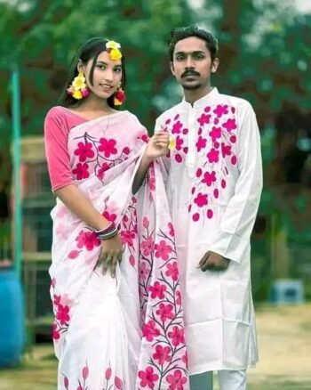 হাফ সিল্ক শাড়ি + ধুপিয়ান কটন পাঞ্জাবি - CD-19