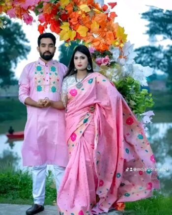 হাফ সিল্ক শাড়ি + ধুপিয়ান কটন পাঞ্জাবি - CD-20