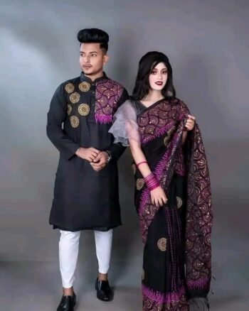 হাফ সিল্ক শাড়ি + ধুপিয়ান কটন পাঞ্জাবি - CD-22