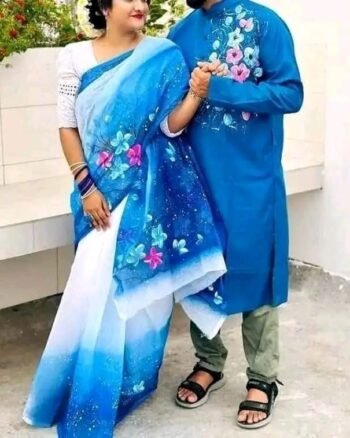 হাফ সিল্ক শাড়ি + ধুপিয়ান কটন পাঞ্জাবি - CD-26