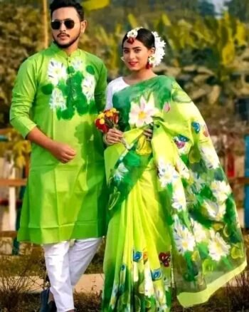 হাফ সিল্ক শাড়ি + ধুপিয়ান কটন পাঞ্জাবি - CD-31