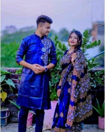 হাফ সিল্ক শাড়ি + ধুপিয়ান কটন পাঞ্জাবি - CD-9